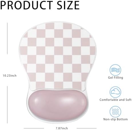 Checkered Mouse Pad with Gel Wrist Rest Support, Ergonomic Cooling Mousepad