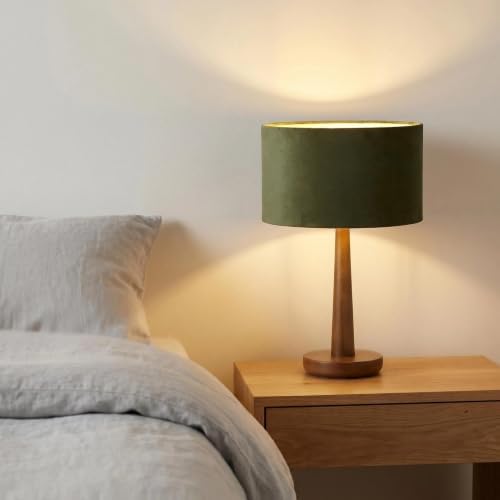18.5" Modern Dimmable Walnut Wood Table Lamp with Velvet Shade, Green
