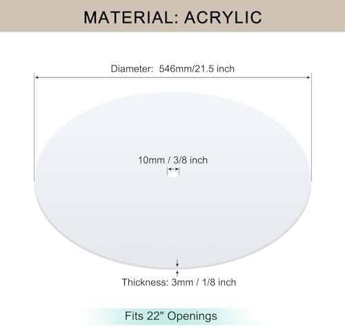 Round Lampshade Diffuser, 21.5" Diameter with 3/8" Center Hole Diffuser Lamp Shade for Drum Style Lampshades Pendants Softening Light, Frosted White Acrylic, Fits 22" Openings