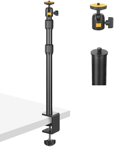 Camera Desk Mount Table Stand with Ball Head, Adjustable Light Stand with 1/4" Screw & C Clamp for DSLR Camera, Ring Light, Live Streaming, Photo Video Shooting