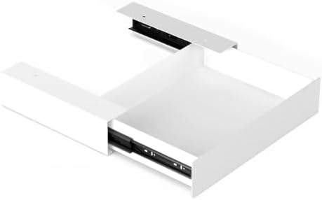 Under Desk Drawer with Gap-Free Side-by-Side Design, Hidden Handle Pull-Out Organizer for Office Desk (White, Steel, 1-Pack)