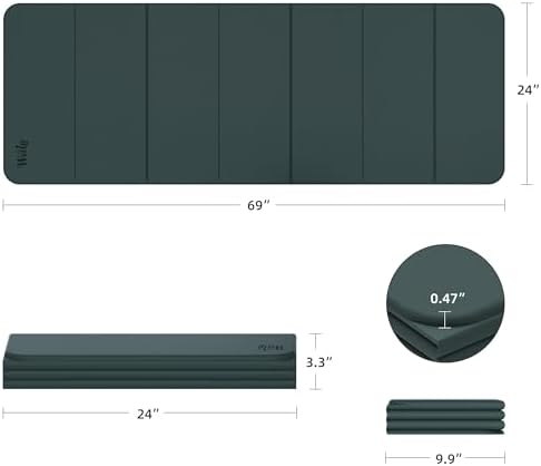 WEILA 1/2 Inch 70"x24" Foldable TPE Yoga Mat, Thick Non Slip Pilates Mat