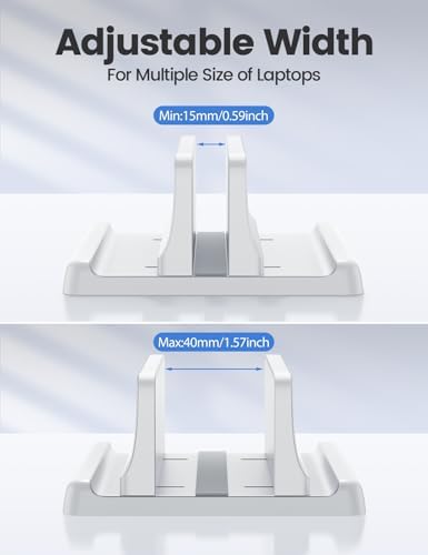 Vaydeer Vertical Laptop Stand Holder Plastic Adjustable Desktop Notebook Dock Space-Saving 3 in 1 for All MacBook Pro Air, Mac, HP, Dell, Microsoft Surface, Lenovo, up to 17.3 inches (White)