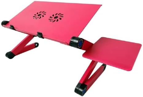 Adjustable Lap Laptop Computer Portable CPU Cooling Fan Ergonomic Vented Table Stand Desk Tray (480 * 260mm with Mouse Pad & Double Fans, Pink)