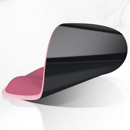 ITNRSIIET Ergonomic Mouse Pad with Wider Memory Foam Wrist Rest +17% - Curved Cushion Reduces Pressure 20%, Pain Relief, Non-Slip, Smooth, Cute Colors, 9.85 x 9 in, Pink