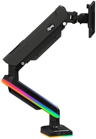 ELG RGB Gaming Monitor Arm, Gas Spring, 17-35" Screens up to 19.8 lbs, Aluminum & Steel, 360° Rotation, Tilt & Swivel, C-Clamp & Grommet, VESA 75x75 to 100x100mm, Cable Management, Black