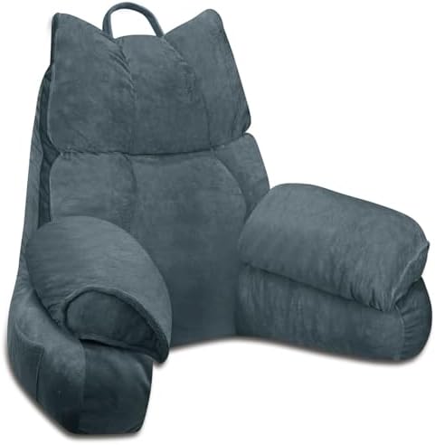 Reading Pillow for Bed with Arms, Back Support, Memory Foam（Charcoal Gray）