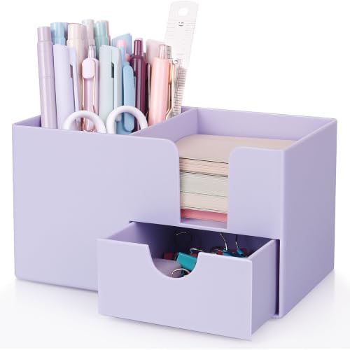 SKYDUE Small Desk Organizer with Sticky Notes Holder,Pen Holder for Deskc