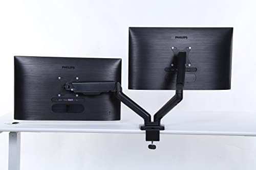 ApexDesk Dual Monitor Arm Desk Mount – Adjustable Height Gas Spring – VESA Mount with C Clamp & Mounting Base – Computer Monitor Stand for Screen up to 32 inch – Holds up to 20 lbs., Black (DMM-24)