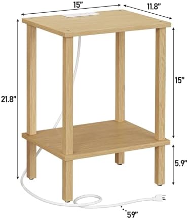 TUTOTAK End Table with Charging Station, Side Table, Nightstand