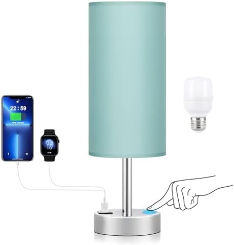 Teal Touch Table Lamp for Bedroom - Bedside Desk Lamp for College Dorm