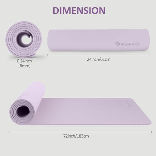 Gruper Yoga Mat Non Slip, Anti-Tear Workout Mat with Carrying Strap and Bag