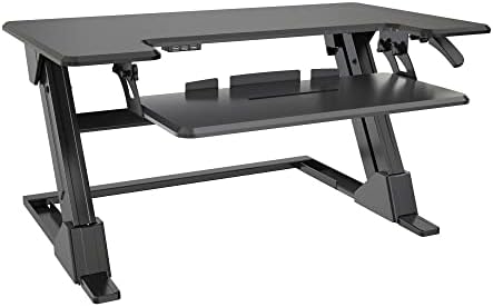 Realspace® P20 Standing Desk Converter With USB And Keyboard Tray, 19-3/10"H x 35-2/5"W x 23-1/5"D, Black