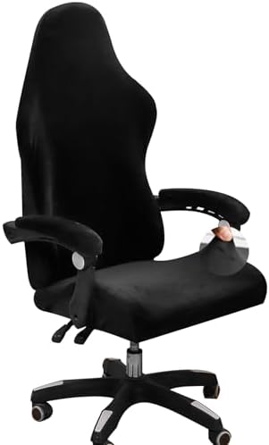 FORCHEER Velvet Gaming Chair Cover with Armrest Covers Black Stretch Racing Style Game Chair with Attached Arms Covers Cat Scratch Proof Washable 3 PCS