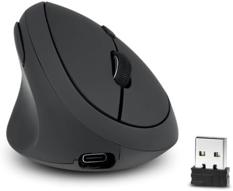 Perixx Perimice-719LR, Left Handed Wireless Vertical Mouse - Duo Wired and Wireless Charging Feature - Designed for Smaller Hands
