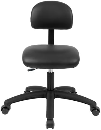 FSS Series Square seat (19"-27") seat Height Chair. Vinyl-for Office, Garage, Desk, Shop, Computer, Doctor, Medical, Easy to Clean! NO Footring (Black, Medium, Self Braking Casters)