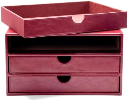 UnionBasic Document Organizer, 3-Drawer File Cabinet Document Storage Box, Office Desktop Filing Organizer, Burgundy