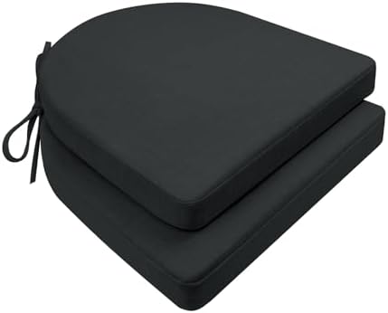 Chair Cushions for Dining Chairs 2 Pack 35D High-Density Foam Seat Cushions for Kitchen Chairs with Ties Non Slip and Removable Cover Chair Pads 16.5" x 16.5" x 2" (Black)