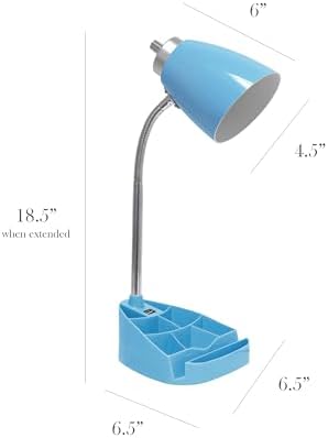Simple Designs LD1056-BLU-LB 18.5" Gooseneck Organizer Desk Lamp with iPad Tablet Stand Book Holder and USB Port, with LED Bulb, Blue
