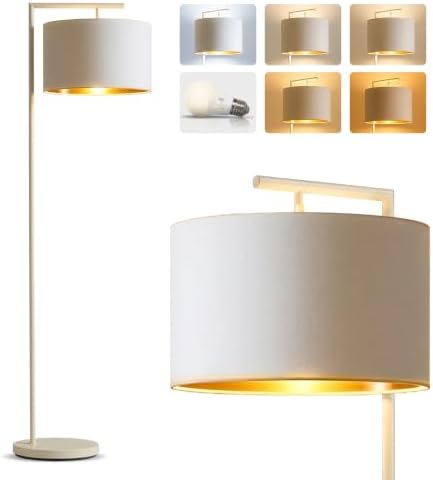 Brightech Montage Modern Floor Lamp - LED Standing Lamp with Adjustable Color Changing Bulbs for Living Rooms & Offices - Tall Corner Bedroom Reading Light for Contemporary Home Decor - Cream and Gold