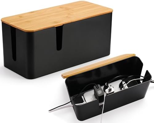 ZhiYo 2 Pack Cable Management Box, Large & XL, Power Strip Organizer, Black