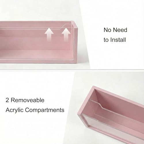 Pink Mail Organizer for Desk, Acrylic Letter Holder with Adjustable Divider