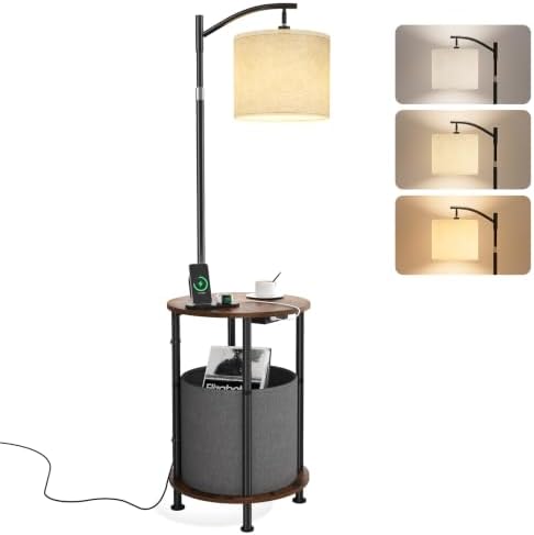 Floor Lamp with Table,Nightstand with Charging Station Living Room