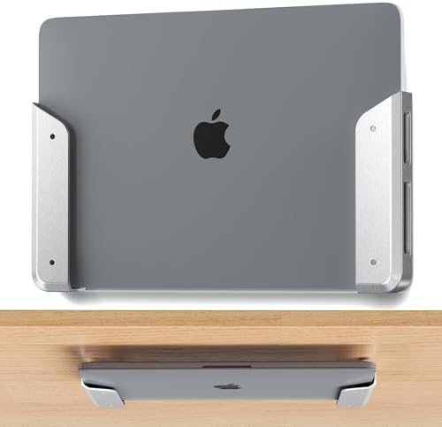 ELETIUO Wall & Under Desk Laptop Mount Holder–Adhesive & Screw in,1.02"/ 26 mm,Anti-Scratch Pads,Universal for MacBooks,Surface,Keyboards,Tablets,Switch &More,Matte Silver