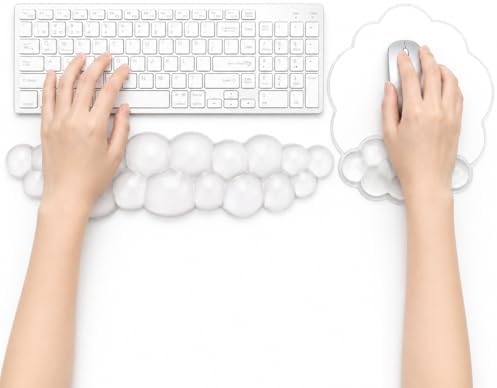Cloud Gel Wrist Rest Set for Keyboard and Mouse – Ergonomic Wrist Support for Keyboard & Mouse Pad – Non-Slip Desk Wrist Support for Computer, Laptop & Gaming (White)