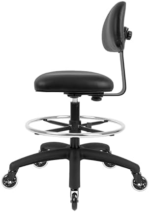 FSS Series Square seat Tall (25"-35") seat Height Chair. Vinyl-for Office, Garage, Desk, Shop, Computer, Doctor, Medical, Easy to Clean! 18" Footring (Black, Tall, Rubber Roller Casters)