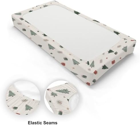 Christmas Trees Winter Holiday Stars Pattern Baby Changing Pad Cover, Unisex Christmas Nursery Diaper Changing Table Pad Mat Sheet for Boys Girls-16x32