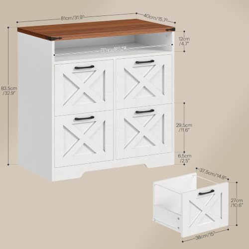 HOOBRO 4 Drawer File Cabinet, Farmhouse Filing Cabinet, Printer Stand