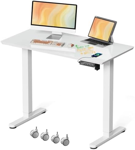 JOY worker Electric Glass Standing Desk, 40" Small Drafting Table on Wheels