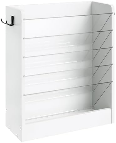 CHOEZON Wall File Holder, 6-Tier File Organizer, Office Supplies Storage Rack, Versatile Desktop Organizer, with Detachable Shelves, with Side Hooks, for Living Room, Study, Home Office, White MWJ02WB