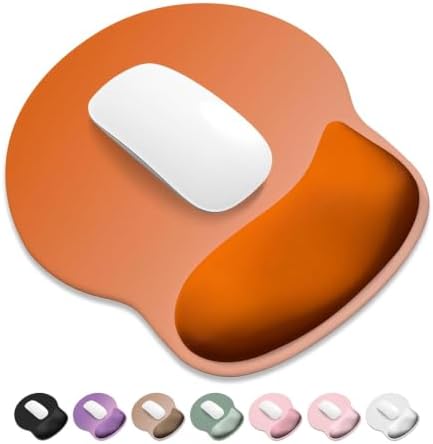 ITNRSIIET Ergonomic Mouse Pad with Wider Memory Foam Wrist Rest +17% - Curved Cushion Reduces Pressure 20%, Pain Relief, Non-Slip, Smooth, Cute Colors, 9.85 x 9 in, Peach