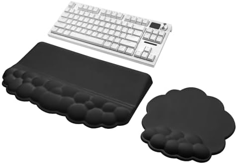 Computer Keyboard Stand with Wrist Rest, Ergonomic Tilted Keyboard Holder - Keyboard Riser with Wrist Pad - Keyboard Tray Support for Office Home -Cloud Set Black