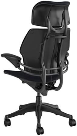 Humanscale Freedom Office Chair with Headrest - Ergonomic Work Chair with Standard Height Adjustable Duron Arms - Wheels for Hard Flooring - Graphite Frame with Navy Corde 4 Fabric