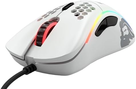 Glorious Model D Wired Gaming Mouse - 68g Superlight Honeycomb Design, RGB, Ergonomic, Pixart 3360 Sensor, Omron Switches, PTFE Feet, 6 Buttons - Matte White