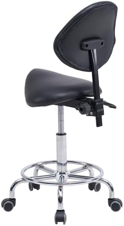 Rolling Saddle Stool with Backrest, Adjustable Tilt Seat, 300lb Capacity