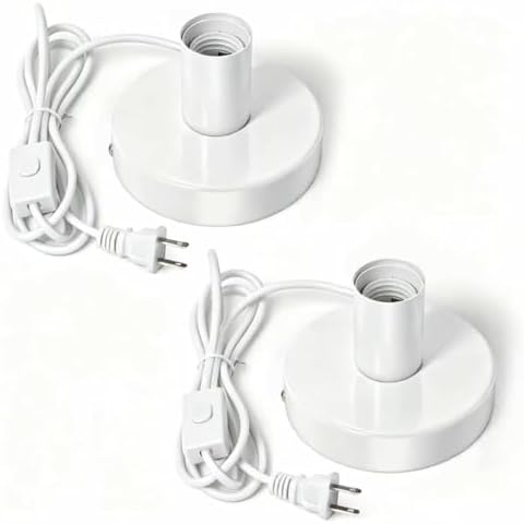 Table Lamp Base, E26/E27 Plug in Lamp Holder with Switch, White, 2Pcs