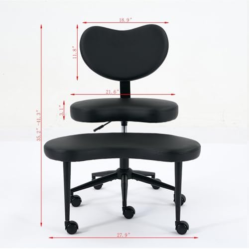 Ergonomic ADHD Criss Cross Legged Office Desk Chair - Meditation Kneeling Yoga Chair Adjustable Height with Wheels Lumbar Support, 360° Swivel Wider Footrest for Home Work, Black