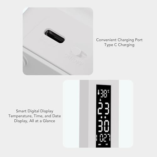 LED Desk Lamp with Clamp, Foldable Eye Care Light with Clock Thermometer