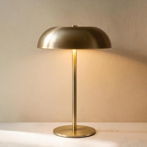 Portable LED Mushroom Table Lamp, Cordless Gold Table Lamp with 3 Color Stepless Dimming, Touch Control, Adjustable Height, Touch Lamp for Nightstand, Bedroom, Coffee Table, Bar, Restaurant (Golden)