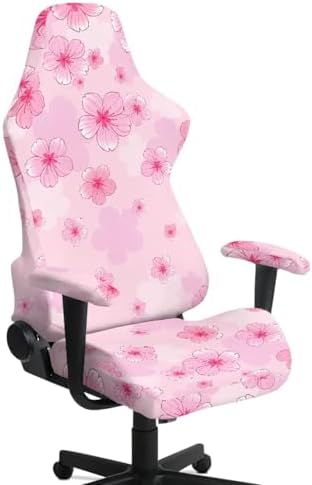Cherry Blossom Print Gaming Chair Cover with Armrest Covers Stretchable 4 Piece Furniture Protector Washable Non Slip Computer Chair Slipcover