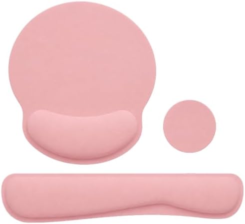 Keyboard Wrist Rest Pad Mouse Pad with Wrist Support Set of 3, Mousepad with Non-Slip Rubber Base, Ergonomic Memory Foam Mouse Wrist Cushion Support for Home Office Laptop Computer, Pink