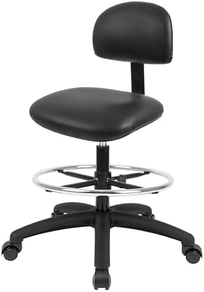 FSS Series Square seat Tall (24"-34") seat Height Chair. Vinyl-for Office, Garage, Desk, Shop, Computer, Doctor, Medical, Easy to Clean! 18" Footring (Black, Tall, Self Braking Casters)