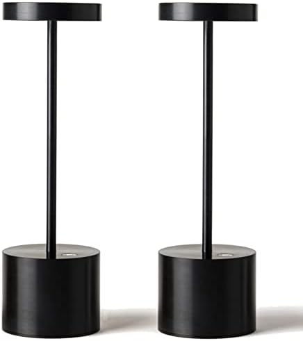 SAKRINGT 2 Pack Rechargeable Table Lamp, LED Cordless Table Lamp,5000mAh Battery Operated Portable Table Light,Dimming for Restaurant/Patio/Outdoor(Black)