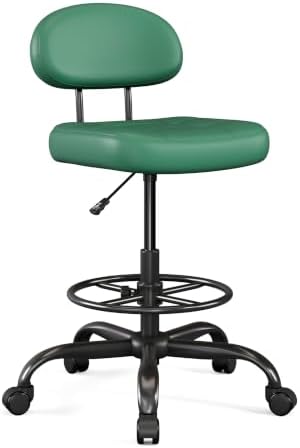 Armless Drafting Chair with Back, Tall Office Chair for Standing Desk, PU Faux Leather,Footrest Ring,Adjustable Height,360°Wheels for Bar Home Office