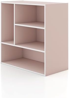 Homes: Inside + Out Apexa 4-Vertical Storage Organizer Shelves, Stackable Wood Bookcase for Organization, Dorm Teen Room Decor & Home Office, Light Pink