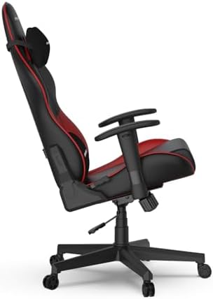 DXRacer Prince Series L Gaming Chair - Reclining, Ergonomic & Comfortable Computer Chair with 2D Armrest, Wing-Shaped Seat Base & Headrest Pillow Faux Leather (Faux Leather, Black & Red)